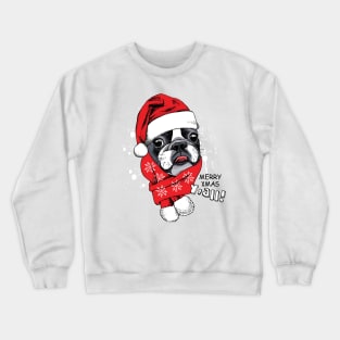 French Bulldog in Santa's cap and red scarf Crewneck Sweatshirt